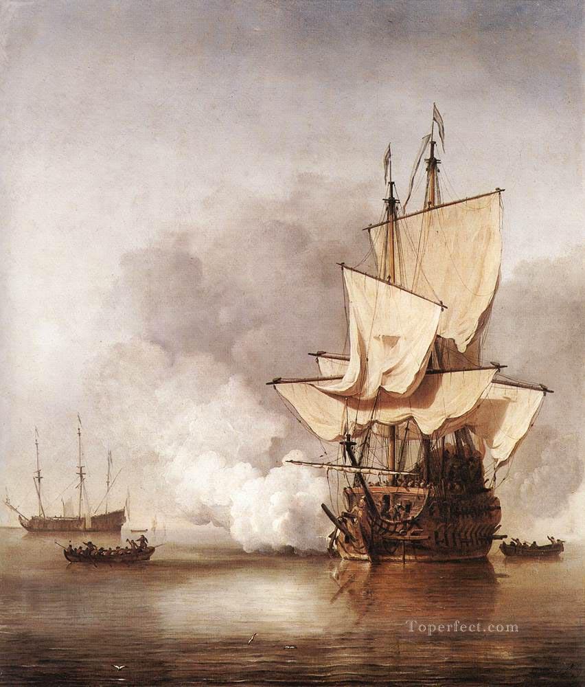 The cannon Shot marine Willem van de Velde the Younger boat seascape Oil Paintings